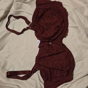 Auden Burgundy Lace Underwire Bra with Adjustable Straps
